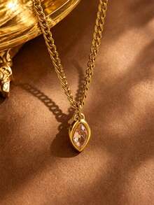 1pc Style Stainless Steel Geometric Design Pendant Necklace For Women, Suitable For Party/Gathering/Vacation Wear - Yellow Gold - View 5