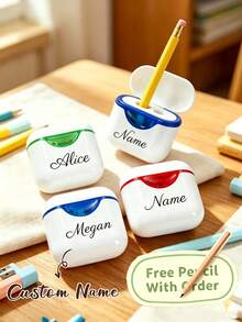 Customized Name Pencil Sharpener With Pencil, Personalized Dual-Hole Manual Pencil Sharpener, Customizable School Supplies, Teacher's Day Gift, Back To School - Multicolor - View 2