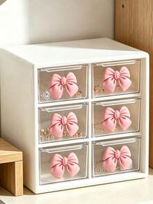 White Multi‑Compartment Storage Box With Pink Bow Decor,6‑Grid &9‑Grid Desktop Organizer,Multifunctional Storage Case For Cosmetics, Stationery,Bedroom Sundries, Student Desk Supplies, Pen Holder,Small Office Accessories&Toiletry Organizer Home Decor - Multicolor - View 4