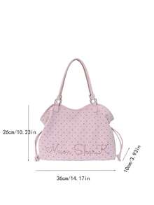 Embroidered Polka Dot Tote Bag, Y2K Sweet Cool Style Shoulder Bag, Large Capacity Commuter Bag, No Pendant, No Pendant - Pink - View 9