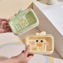 1PC Transparent Double-Layer High-Capacity Soap Box With Drainage, Cute Duck Design, No Lid, PET Soap Holder For Dorm - A - View 5