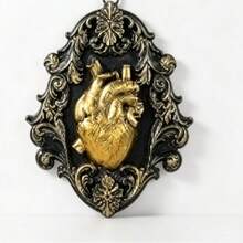 Dark Gothic Heart Relief Wall Hanging, Vintage Baroque Carved Frame Niche Art Wall Decor Ornament - 2869 - View 13