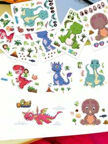 8Pcs DIY Dinosaur Sticker Sheets For Toddlers, Mix & Match Create Your Own Cute T-Rex Brachiosaurus Decals, Fun Prehistoric Dino Craft Project Kit For Kids Birthday Party Favor Bags, Goody Bag Fillers, School Rewards & Classroom Game Prizes Stuff - Multicolor - View 4