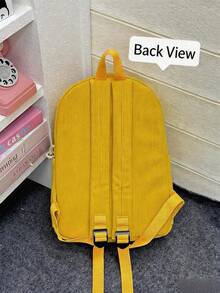 PC Cartoon Bear Pattern Corduroy Backpack, Sweet Casual Style, Top Handle Side Pockets, Lightweight And Durable, Suitable For School, Daily Shopping And Short Trips - Multicolor - View 7