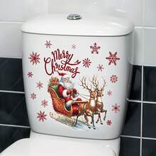 1pc Santa Claus, Reindeer And Snowflake Toilet Sticker | Matte PVC Material | Bedroom Wall Decal | Self-Adhesive Decorative Sticker | Removable (No Residue) | Bathroom Decor | Home Decor | Holiday Atmosphere - View 3