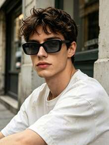 1 PC Men's Square Fashion Glasses Lightweight Black Frame PC Material Soft Tinted Lens Casual Versatile For Driving Outdoor Trips With Glasses Box - Multicolor - View 12