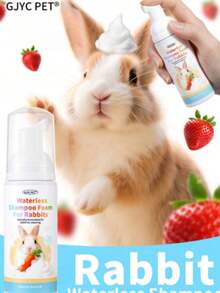 Espuma de champú sin agua con aroma a fresa para conejos - Fórmula de secado rápido y desodorizante | Contiene extractos de plantas suaves | Adecuado para animales pequeños, conejos y cuidado de mascotas sensibles - 1PC - Ver 1