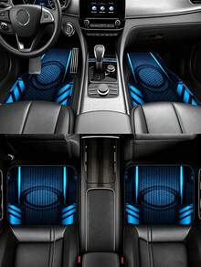 Blue Hexagonal Pattern Car Floor Mats 4pcs Universal Fit Futuristic Design Auto Interior Mat Set For Most Cars Stylish Vehicle Floor Protection Cushion Car Interior Decoration Accessory - A - View 1