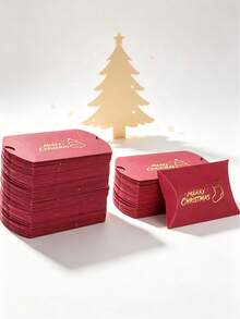 12PCS/Christmas Pillow Gift Boxes, Red Paper Favor Boxes With Gold Foil Stamping, 4.33*2.76 Inch Xmas Cartoon Treat Boxes For Candy Cookie Holiday Gift Packaging - View 10