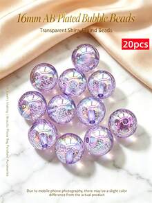 20pcs/Pack 16mm Mixed Color AB Plated Bubble Beads, Large Hole Round Acrylic Beads, Suitable For Jewelry Making, DIY Necklace, Bracelet, Keychain, Bead Pen, Handmade Crafts, Personalized Gifts - Multicolor - View 16
