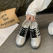 Women's 2026 Spring/Autumn New PU Leather Soft Breathable Anti-Slip Wear-Resistant Casual Sports Shoes Style - Silver - View 2