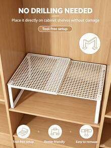 1pc Expandable Wardrobe Storage Rack - Heavy Duty Metal Closet Organizer, Adjustable Height, Space-Saving Vertical Storage Rack For Clothes, Shoes, Cabinets - Easy To Install, Compatible With Wardrobes, Shoe Racks, Closet Storage Systems - Suitable For Home, Office, Retail, Closet Organization, Home Organization, Fashion Design, Sturdy Structure, Home Storage, Clothes Rack, Storage Shelf,Bedroom Room Decor,Back To School - Black and White - View 6