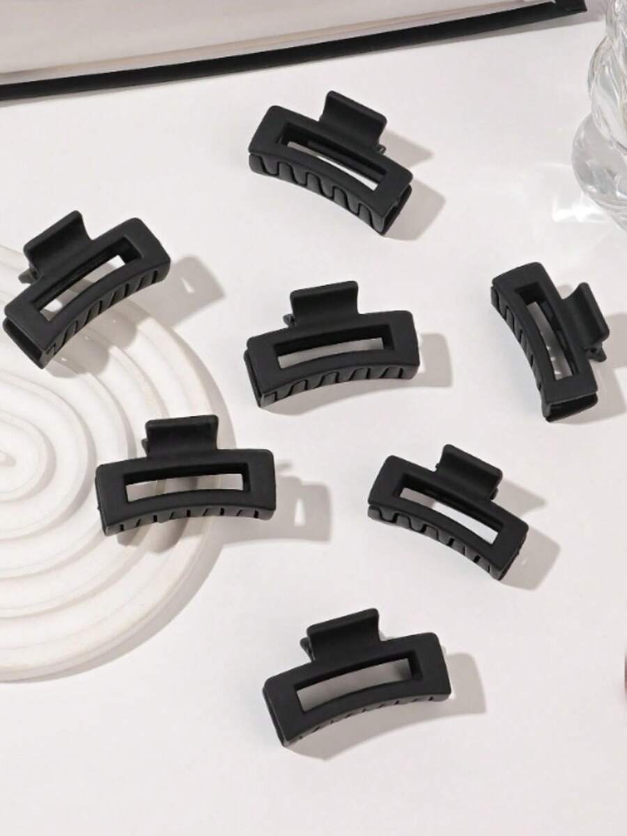 Mini Black Simple Frosted Small High Ponytail Broken Hair Small Hollow Versatile Hair Claw 7pcs - Black - View 1
