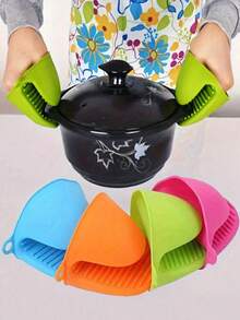 2pcs/Set Sarung Tangan Silikon Tahan Panas dan Klip Isolasi Panas Anti-Selip, Cocok untuk Memanggang, Oven, Microwave - MultiWarna - View 1