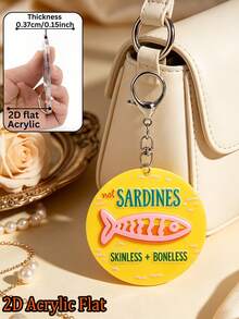 2D Flat Acrylic Sardine Fish Graphic Round Keychain, Daily Accessory, Car Pendant, Suitable For Backpack, Handbag, Car Key, Door Key, Suitable For Dating, Studying, Working, Commuting, Phone Accessory, Wedding Season, Bridesmaid & Bride Gift, Holiday Birthday Gift, Teacher's Day, Halloween, Christmas, Valentine's Day Gift - Multicolor - View 2