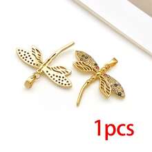1pc 18K Golden Plated Insect Pendants Crystal Paved Dragonfly Bee Butterfly Enamel Charms For DIY Bracelet Necklace Jewelry Making Findings - Multicolor - View 22