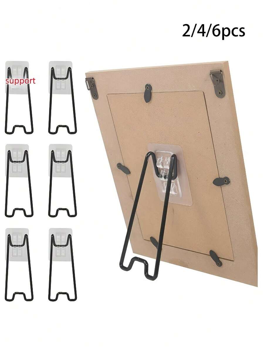 2pcs Set (Stand + Self-Adhesive Transparent Patch) Picture Frame Stand - Self-Adhesive Adjustable Display Rack, Suitable For Artwork, Photos, Home Decor And Exhibition, Minimalist Design, Stable Structure - Multicolor - View 1