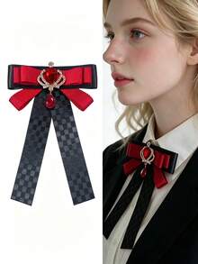 1pc British Style Academic Graduation Gown Gemstone Shirt Collar Bowknot JK Extension Strap Decorative Brooch Pin Accessory - Multicolor - View 2
