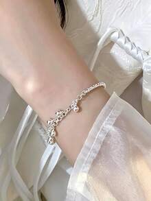 1pc Vintage Butterfly Bell Pendant Bracelet, Twisted Rope Chain Ball Tassel Style, Adjustable Fashion Women's Jewelry, Suitable For Daily Wear, Dating And Party - Silver - View 3