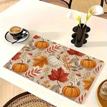 1/4/6pcs Autumn Series Full Print Pumpkin & Maple Leaf Pattern Placemats, Heat Resistant Table Mat For Home Kitchen/Dining Table Protection, Party Scene Decoration - Multicolor - View 12