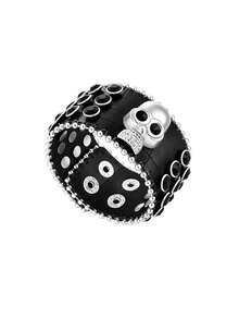 Punk Gothic Wide Leather Bracelet, Skull Cross Rhinestone Rivet Wrist Cuff, Adjustable Rock Bangle For Party Daily Costume Accessory For Man And Women - Black - View 15