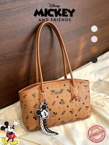 Disney Elegant & Sophisticated Style, Fashionable Versatile Mickey Mouse Print Shoulder Bag With Pendant Decoration Design, Can Hold Phone - Multicolor - View 1