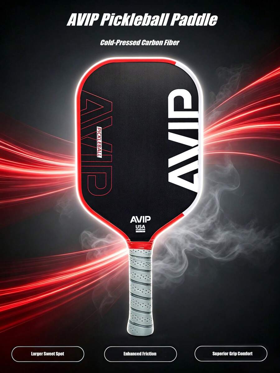 1PC AVIP Pickleball Paddle, Made Of T700 Carbon Fiber Matte Material, Enhanced Ball Control, Improved Accuracy, Thicker Sweet Spot, Longer Shape, Comfortable Grip, Suitable For Professional Competition