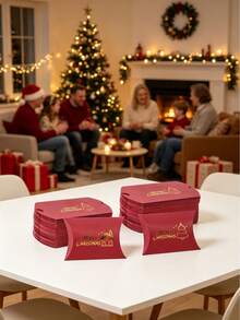 12PCS/Christmas Pillow Gift Boxes, Red Paper Favor Boxes With Gold Foil Stamping, 4.33*2.76 Inch Xmas Cartoon Treat Boxes For Candy Cookie Holiday Gift Packaging - View 8