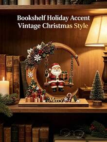 Christmas Crescent Moon Swing Santa Claus Ornament, Exquisite 3D Design With Gift, Bell And Snowflake Details, Suitable For Desktop And Window Display, Christmas Home Decor, Holiday Gift Decoration Craft - A - View 3