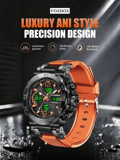 Foxbox LIGE Men's Sports Fashion Dual Display Luminous Alarm Waterproof Electronic Watch