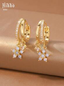 Hihho 2 piezas/Set Pendientes de estilo suave y atmósfera premium para mujer, adecuados para uso diario, citas y fiestas - flor - Ver 5