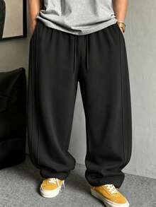 Men's Wide Leg Sweatpants Casual Long Pants Loose Fit Drawstring Waist Autumn Winter - Black - View 2