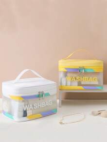 1pc Transparent PU Material Colorful Portable Cosmetic Bag, Large Capacity Travel Toiletry Bag Storage Bag, Suitable For Cosmetics, Toiletries, Fashion And Multi-Function, Cute Gift For Women Makeup Travel Toiletries Storage Bag - Multicolor - View 6