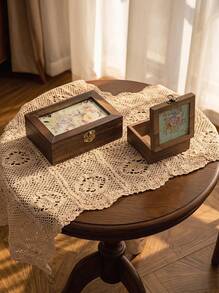 Cirelle 1pc Vintage Wooden Home Decor Storage Box, Women's Makeup & Miscellaneous Items Organizer, Travel Essential, Back To School Gift - Coffee Brown - View 2