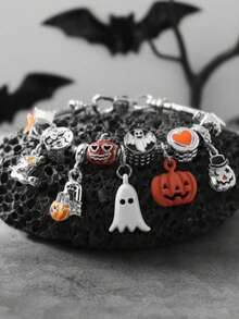 1pc Halloween Demon Pumpkin Ghost Bat Pendant Beaded Bracelet, Suitable For Party, Holiday Gift - Pumpkin Ghost - View 3