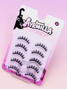 5 Pairs Spiky Devil Cat‑Eye False Eyelashes, Dramatic Upturned Outer Corner Design, Sharp Tapered Spiky Tips, Textured Jagged Lash Strands, Soft Mink‑Like Fiber, Flexible Invisible Band, Lightweight Comfortable Reusable Strip Lashes - Black - View 5