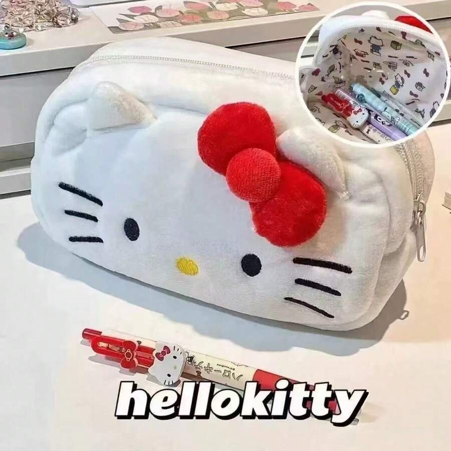 SANRIO 1PC/Plush Kitty Cat Pencil Case, High-Value Aesthetic Large Capacity Stationery Storage Pencil Box For Middle School Students, Christmas Gift, Birthday Gift, Back To School - 1 PC KT - View 1