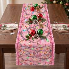 1pc Christmas Light Candy Print Table Runner, Suitable For Holiday, Party, Birthday, Dinner, Restaurant Table Decor, Christmas Autumn Winter Home Decoration - Multicolor - View 5