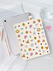 1件披薩水果甜點平板保護殼，相容 iPad Mini 4/5/6/7/Air/Air 2/9.7/10.2/10.5/10.9 (Air 4-Air 8)/Pro 11/10th Gen/A16/Pro 11 2024，相容 Galaxy A8 機型，彩色圖案平板保護殼，軟殼，三折支架，自動休眠/喚醒，內置筆槽，不含筆 - 彩色 - 查看 4