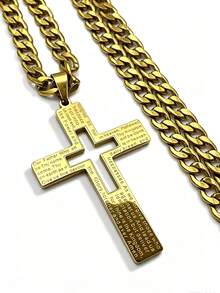 Vintage Gold Scripture Cross Necklace, Hip Hop Street Style Unisex Stainless Steel Pendant, Gift For Boyfriend/Believers, Christian Faith Memorial Jewelry - Pendant Necklace - View 6