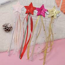 1pc Luxury Glitter Star Decor Stick With Silver Mini Wings & Star Printed Ribbons,Halloween - Multicolor - View 5