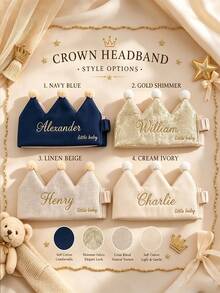 Personalized Name Birthday Crown Headband, Custom Name Prince Hat, Girls Boys Gift, Fabric Crown, Personalized Gift - Multicolor - View 6