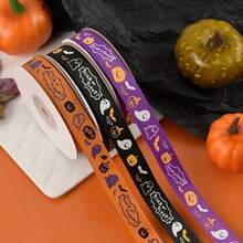 1pc 886in Long 1.5cm Wide Halloween Ghost Pumpkin Ribbed Ribbon, Perfect For DIY Bows, Headbands, Gifts, Flower Bouquets, Baking Packaging, Decoration Webbing - Multicolor - View 10