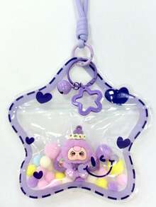1 Bag Macaron Color Flocked Doll With Transparent PVC Printed Star Bag Strap, Dopamine Star Keychain With Spring Clip, Bag Charm, Birthday Gift, Party Favor - Star - View 13