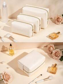 1Pc Minimalist Sleek Waterproof Makeup Bag - Cute Fashion Travel Toiletry Cosmetic Storage Pouch, Multi-Functional Portable Beauty Storage Organizer, For Daily Use, Travel, Back To School & Bathroom, Ideal Birthday Gift For, Back To School Gift - Grey - View 2