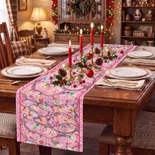 1pc Christmas Light Candy Print Table Runner, Suitable For Holiday, Party, Birthday, Dinner, Restaurant Table Decor, Christmas Autumn Winter Home Decoration - Multicolor - View 2
