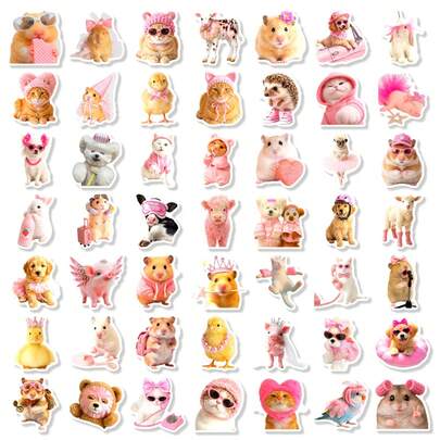 1 Pc 50 Pink Cute Animal Cartoon Stickers DIY Do Not Repeat Girl Pink Cute Pet Decoration Mobile Phone Computer Sticker Sticker Character Seal/Sticker Christmas Sticker Book