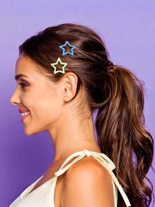 100pcs Colorful Star-Shaped Hair Clips, Dopamine Bangs Hair Clips, Ponytail Dreadlock Decoration Clips, Suitable For School, Party And Daily Wear - Multicolor - View 3