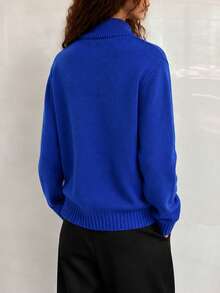 Women's Autumn/Winter Casual Minimalist Multi-Pocket Design Stand Collar Zipper Cardigan Jacket - Blue - View 2