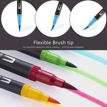 48 Colors Dual Tip Watercolor Markers, Fine Point & Flexible Brush Head Water-Based Ink Pens, Suitable For Painting, Sketching, Coloring, Calligraphy, Handwriting And Creative Art Projects - White - View 3